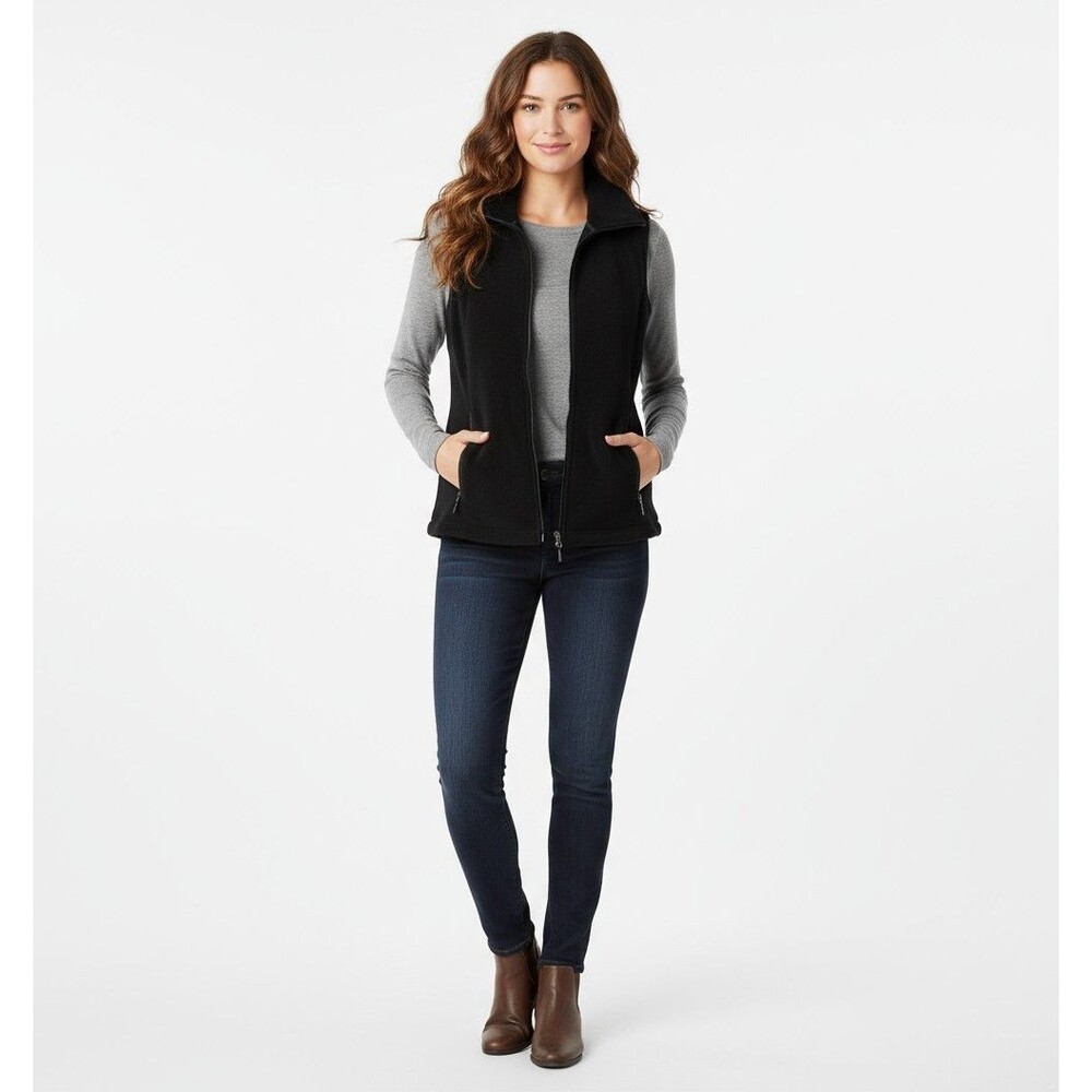 Calvin Klein Black Fleece Vest Women M – Full Zip Pocketed  – Athleisure Layer